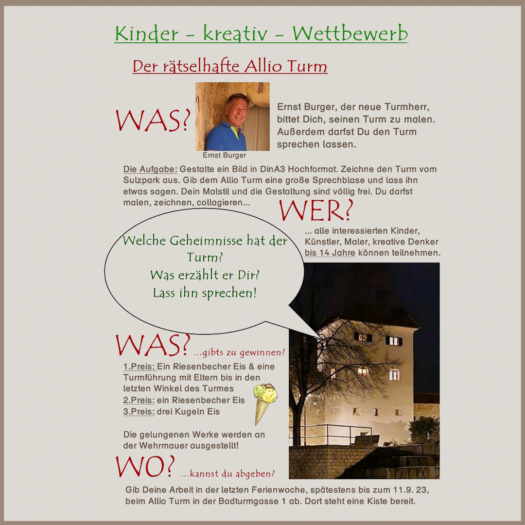 Ausschreibung zu einem Malwettbewerb für Kinder, allio – das turmchalet in Berching